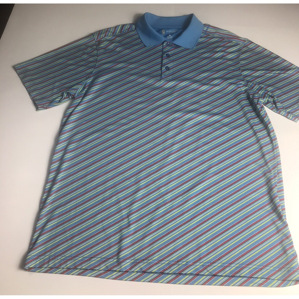 St. Andrews of Scotland Striped Golf Polo Shirt Size L Short sleeve Adult